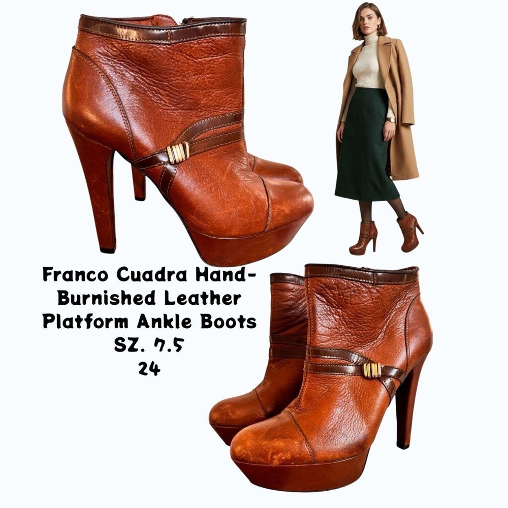 Franco Cuadra Hand-Burnished Leather‎ Platform Boots 7.5